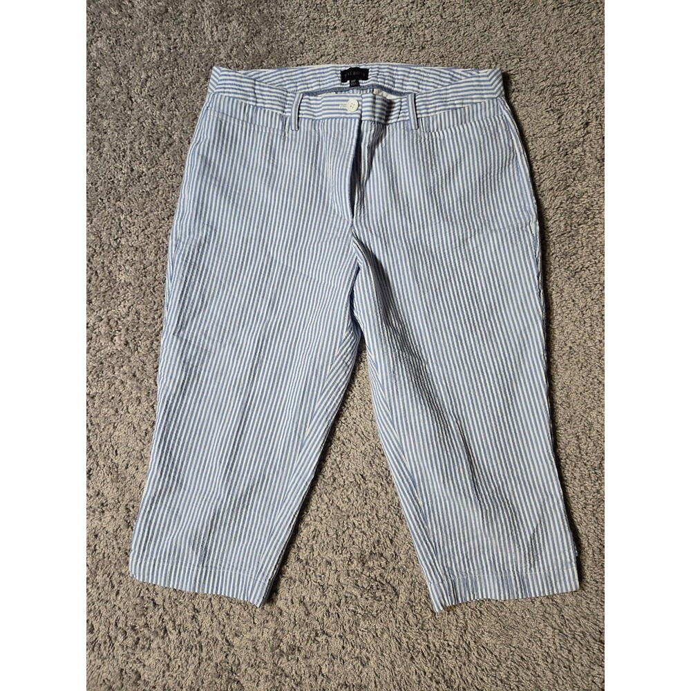 Talbots Womens Perfect Crop Blue White Size 12 Petite Cropped Striped Seersucker